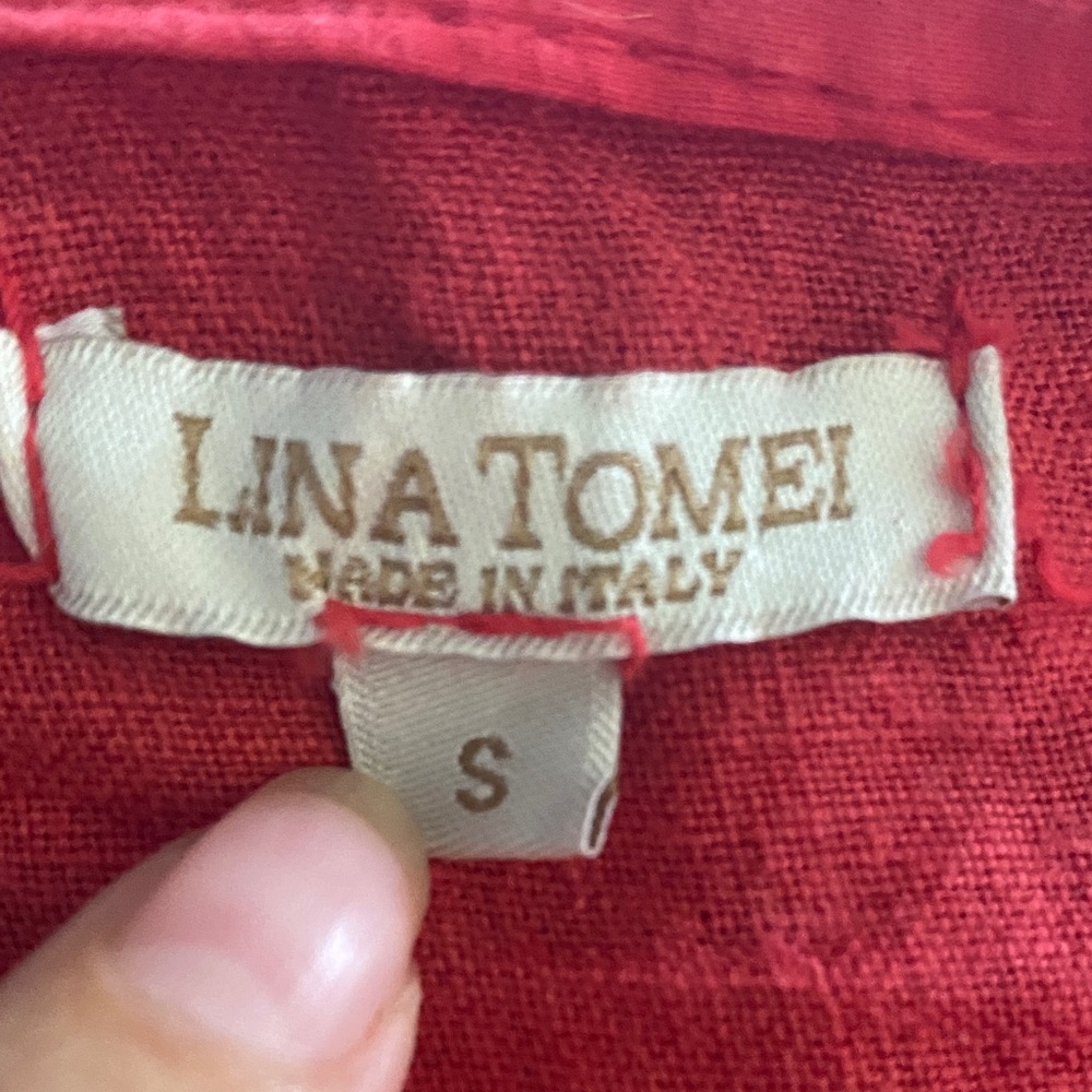 Lina Tomei Red linen embroidered floral sleeveless dress size Small - Picture 13 of 14